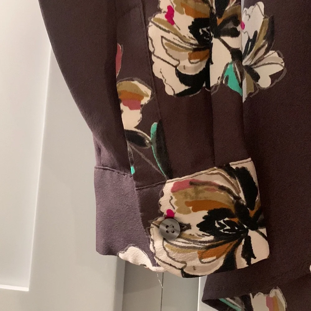 Ann Taylor Plum Faux Wrap Long Sleeve Floral Blouse‎